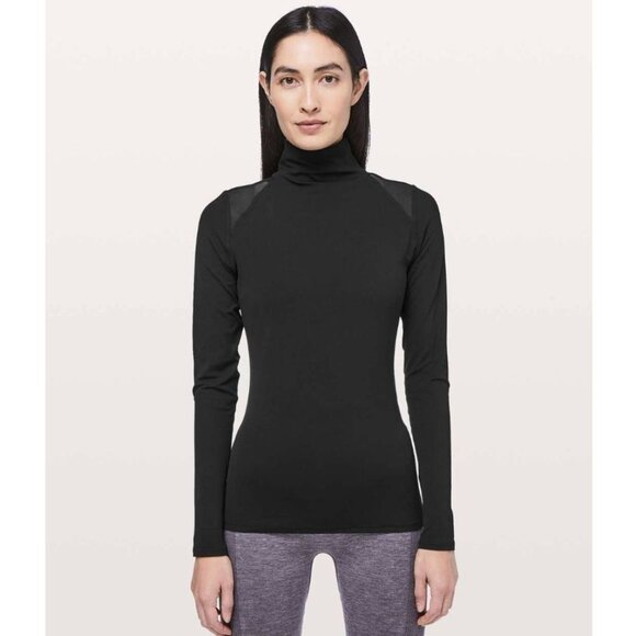 Lululemon Ethereal Black Long Sleeve Mock Neck Mesh Trim Pullover Top 0 2 - Picture 1 of 9